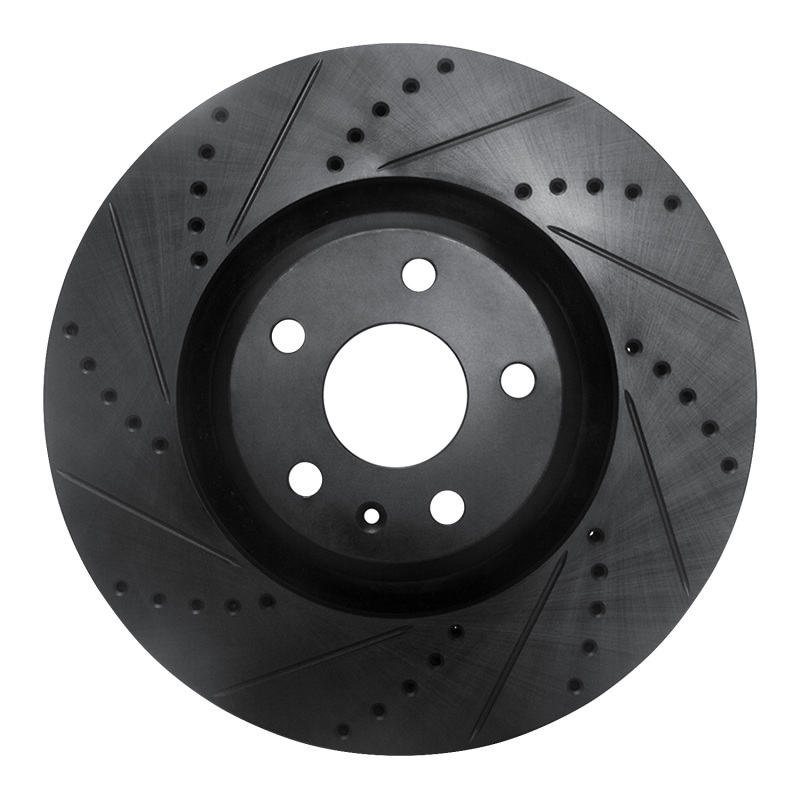 Audi TT Quattro Brake Rotor (1) - Front Left - R1 Concepts - Drilled & Slotted - Black - `08-`11
